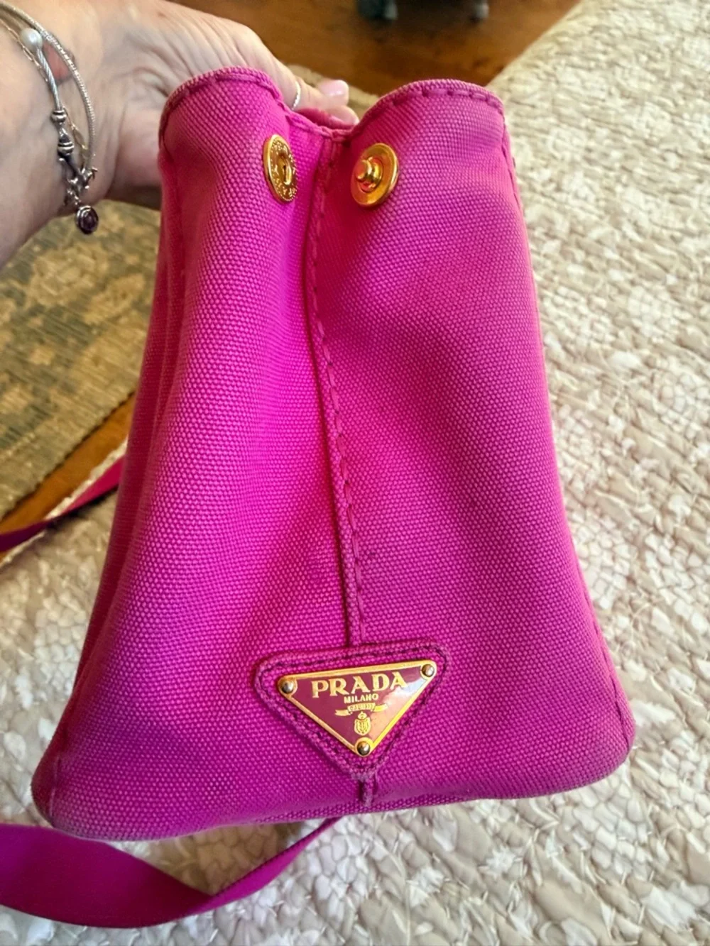 Prada Hot Pink Canvas Crossbody with Gold Hardware - Picture 4 of 10